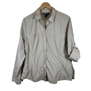 Eddie Bauer Sport Beige Roll Tab Sleeve Button Down Vented Lightweight Top XL